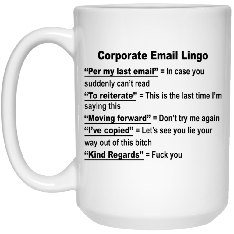 corporate email lingo mug