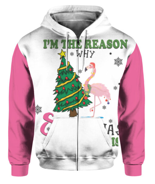 Flamingo im the reason why Santa has a naughty list Christmas sweater $29.95 39fjpddff7bev74g0niddju7lh APZH colorful front