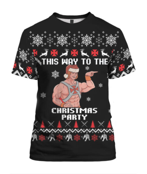 Heman this way the to the Christmas party Christmas sweater $29.95 54217c7ea3258860e971e51d07f3b6d4 APTS Colorful front