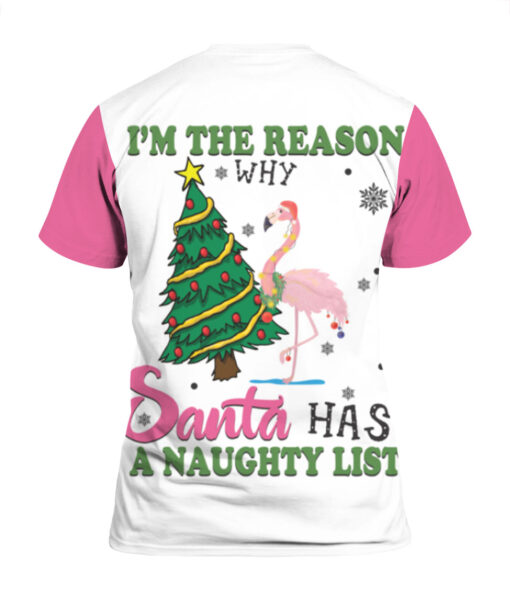 Flamingo im the reason why Santa has a naughty list Christmas sweater $29.95 697cf2d6bde75bbe724017935b3f1eb1 APTS Colorful back