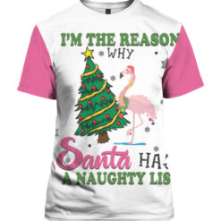 Flamingo im the reason why Santa has a naughty list Christmas sweater $29.95 697cf2d6bde75bbe724017935b3f1eb1 APTS Colorful front
