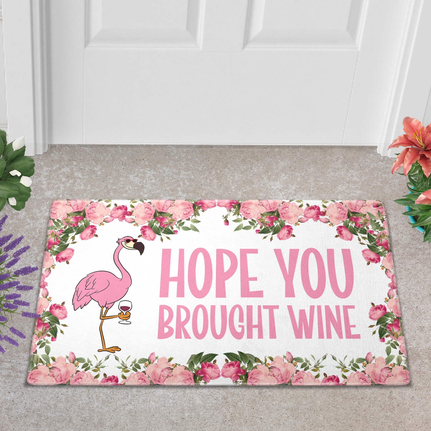 Flamingo hope you brought wine doormat - Lelemoon.