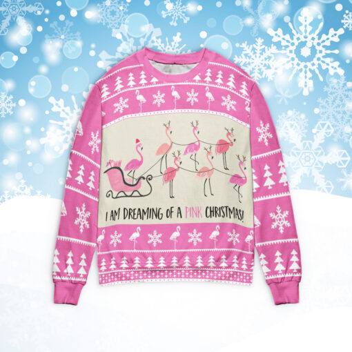Flamingo ugly Christmas sweater $36.95 Flamingo Im Dreaming Of A Pink Christmas sweater 1