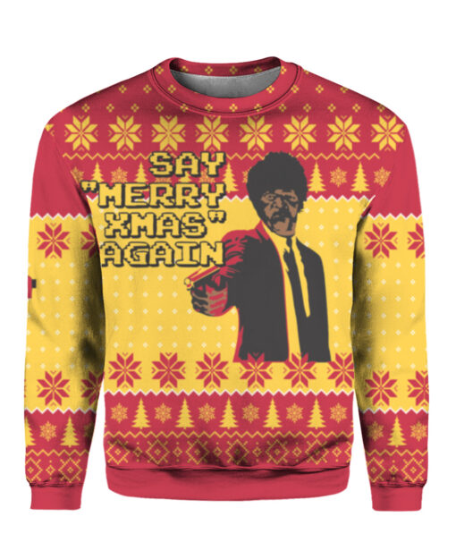 Pulp Fiction Merry Xmas Again ugly Sweater $29.95 5l6a5qdojqnbtibsmji80flbil APCS colorful front