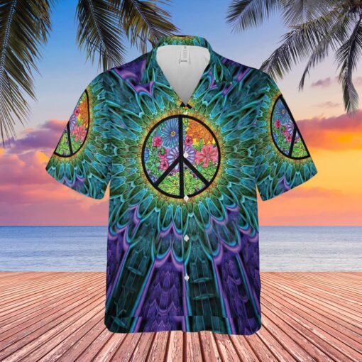 Psychedelic hippie peace hawaiian shirt $31.95 Psychedelic hippie peace hawaiian shirt mockup