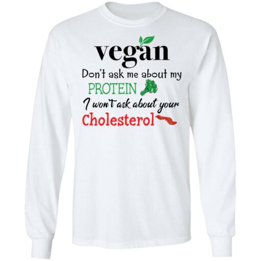 Vegan don’t ask me about my protein i won't ask about your cholesterol shirt $19.95 redirect11252021061118 1