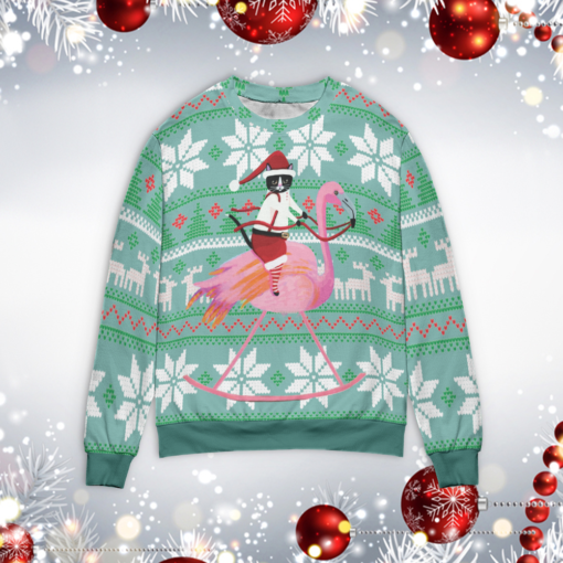 Cat And Flamingo Christmas sweater $39.95 Christmas Cat And Flamingo mockup