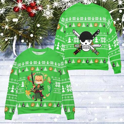 Christmas Zoro One Piece Ugly Christmas Sweater $39.95 Christmas Zoro One Piece Ugly Christmas Sweater mockup