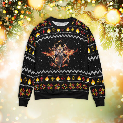 Fire Rengoku Demon Slayer Christmas sweater $39.95 Fire Rengoku Demon Slayer Christmas Sweater mockup min