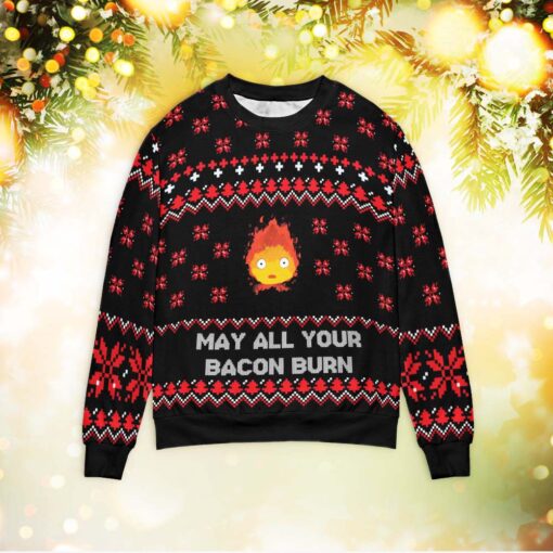 May all your Bacon Burn Christmas Sweater $39.95 Ghibli May All Your Bacon Burn Ugly Christmas Sweater mockup