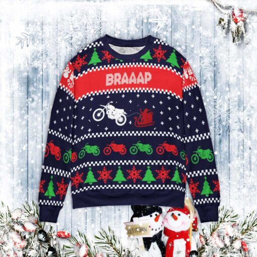 Motorbike Braaap Ugly Christmas Sweater $39.95 Motorbike Braaap Unisex 3D Ugly Christmas Sweater mockup