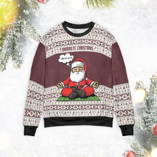 Namaste Christmas sweater $39.95 NAMASTE CHRISTMAS SWEATER mockup min