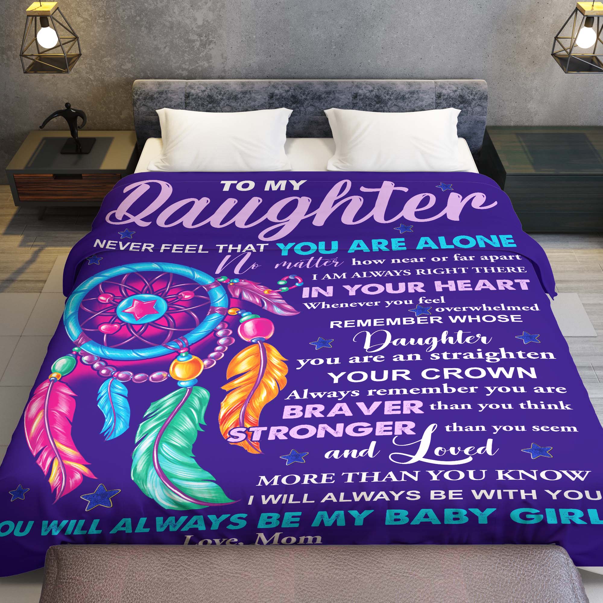 Love Mom Quilt Fleece Blanket Details about   To My Daughter Never Feel You're Alone 