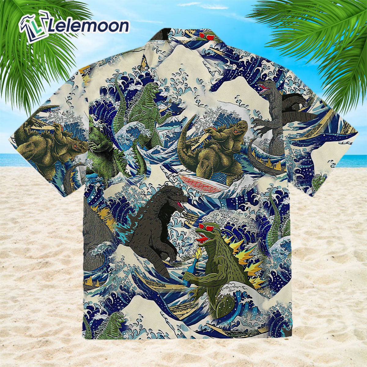 Godzilla Surfing Funny Hawaiian Shirt