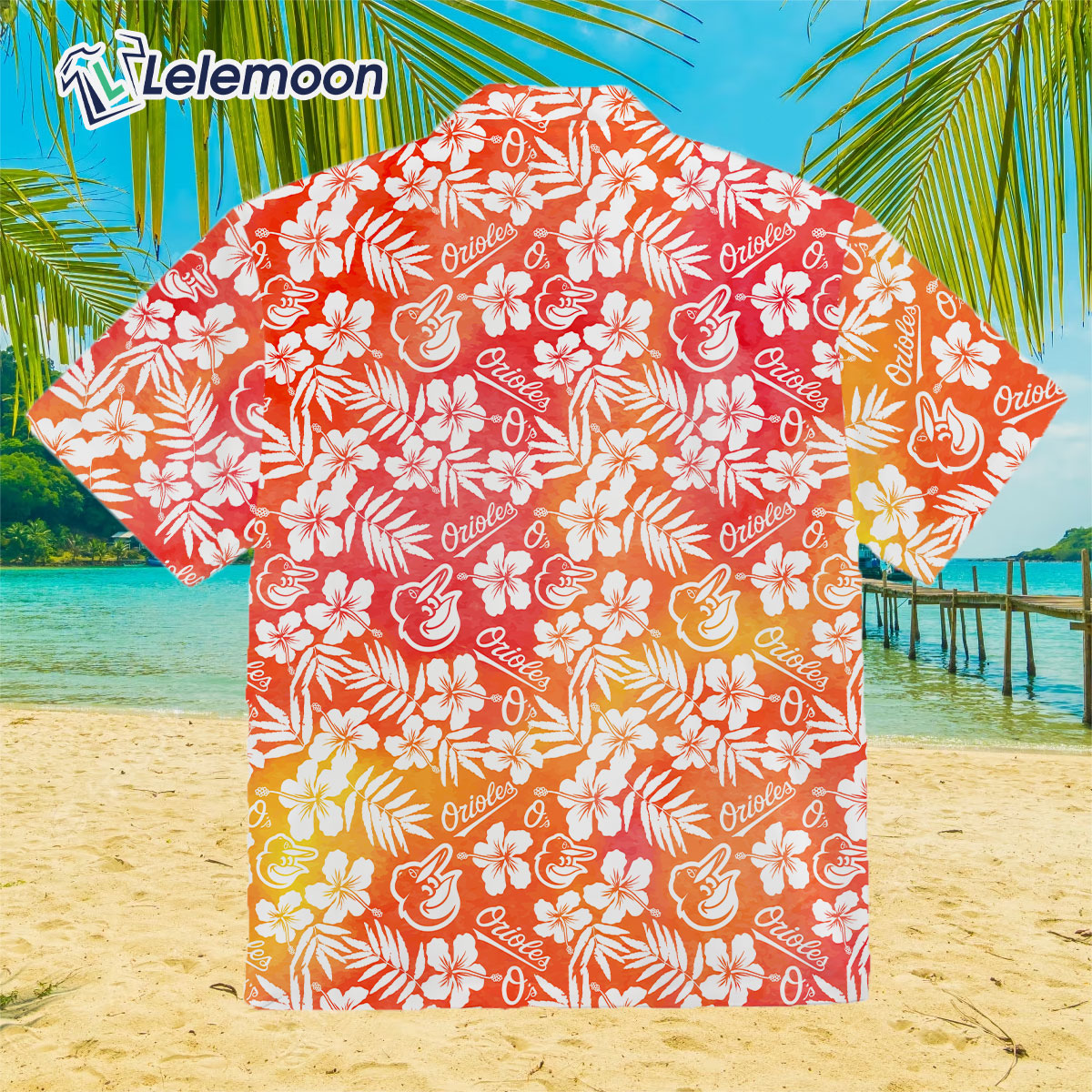 Baltimore Orioles White Hibiscus Turquoise Stripe Pattern 3D Hawaiian Shirt  Summer Gift