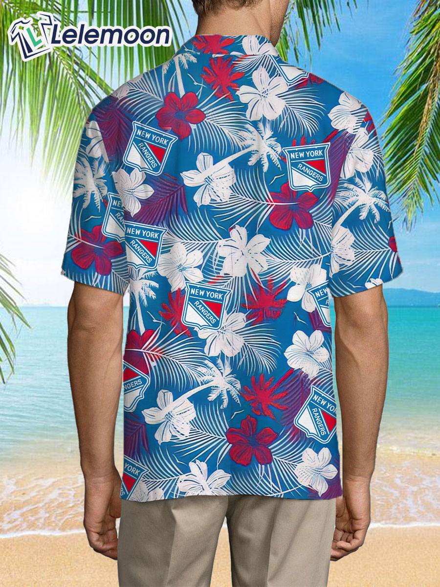 NY Rangers Hawaiian Shirt Red Hibiscus Tropical Leaves New York Rangers  Gift - Personalized Gifts: Family, Sports, Occasions, Trending