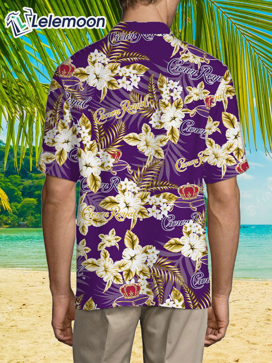 Crown Royal Whiskey Hawaiian Button Up Shirt Flowers Pattern