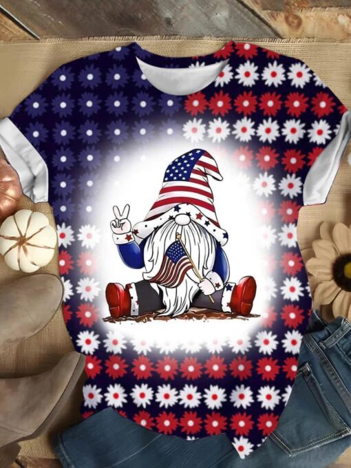 Gnome American Flag Flower Shirt $27.95