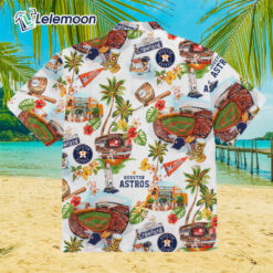 Houston Astros Orange Plumaria Palm Tree Viscose Aloha Shirt Size L