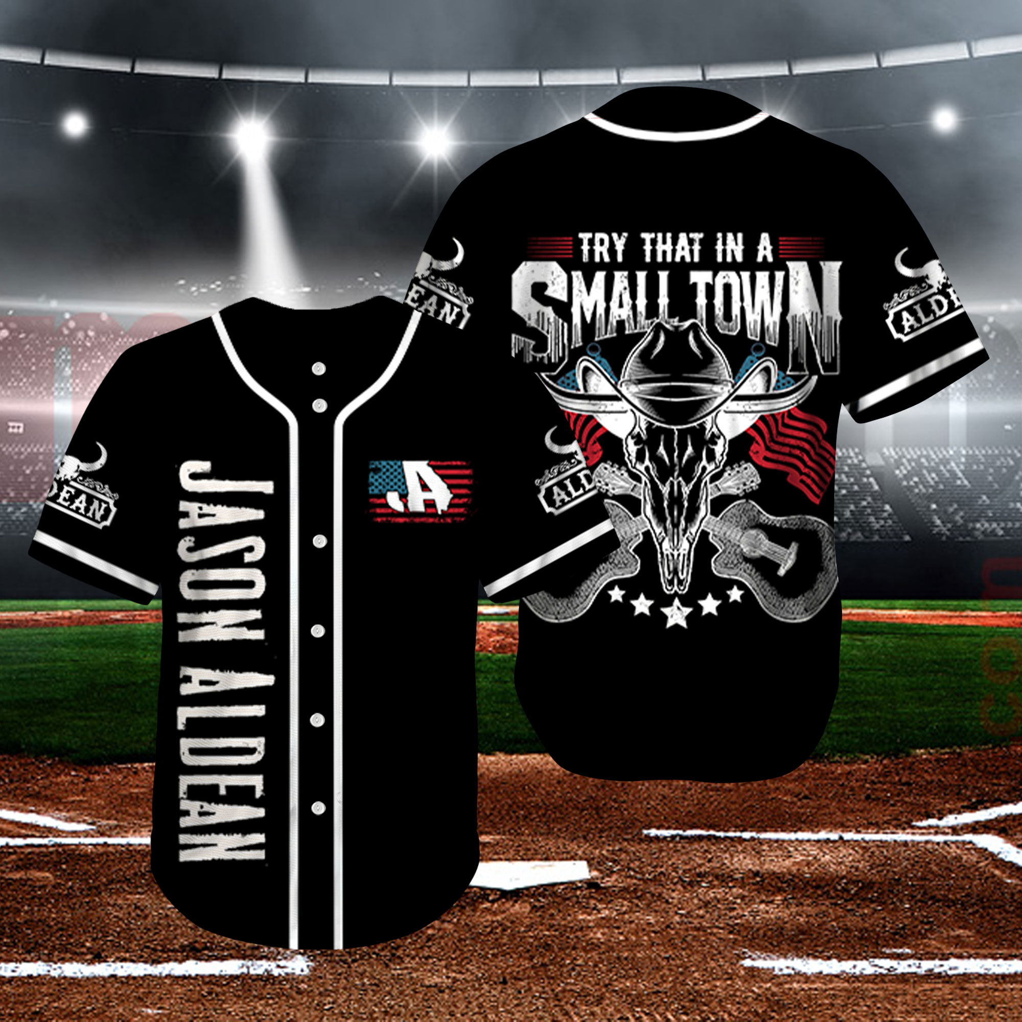 Try That In A Small Town Jason Aldean Black Design Baseball Jersey